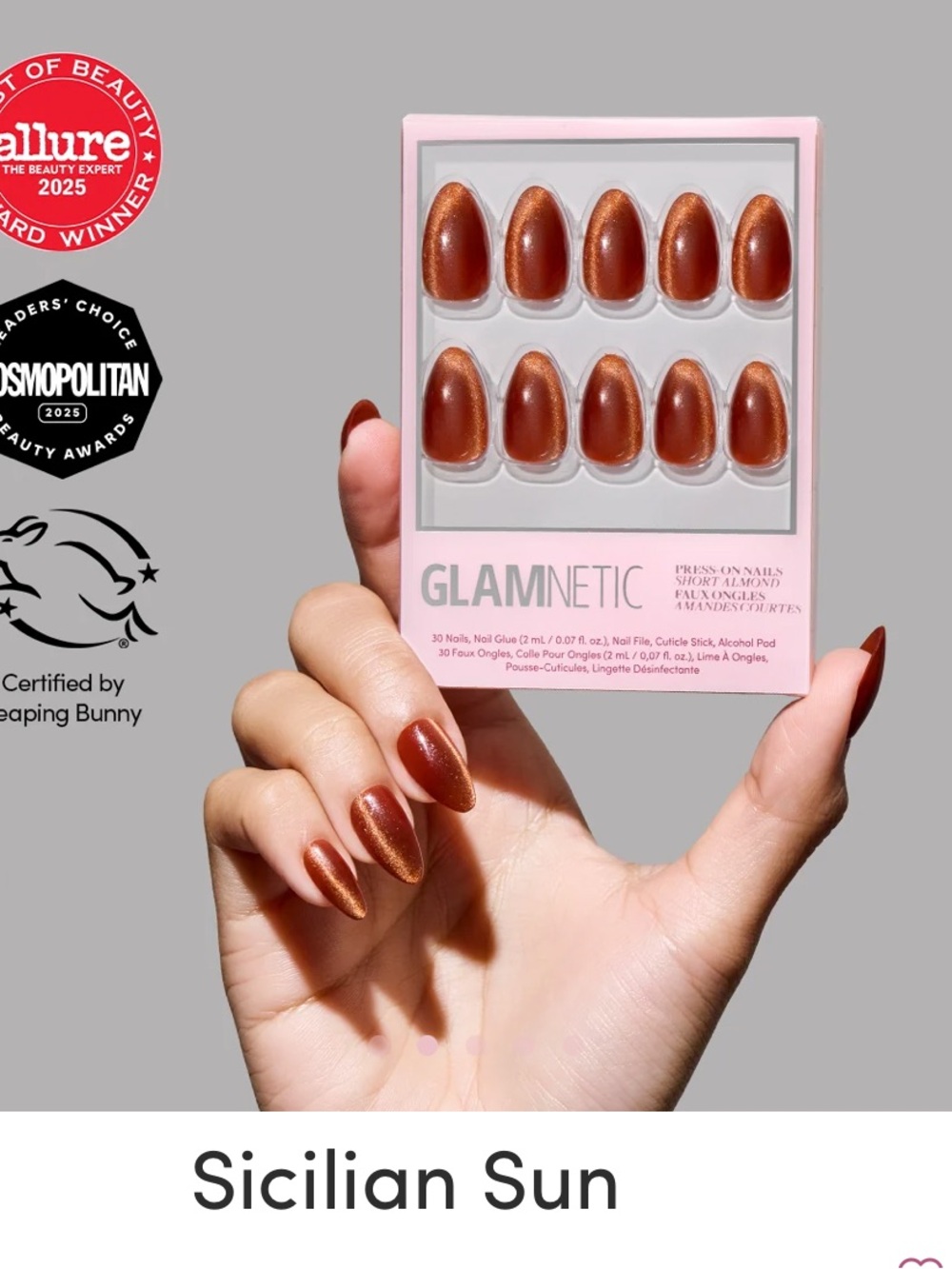 GLAMNETIC Sicilian Sun Press-On Nails – Shimmering Copper Short Almond Set